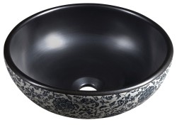 SAPHO - PRIORI keramické umývadlo na dosku, priemer 41cm, čierna s modrým vzorom (PI034)