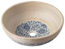 SAPHO - PRIORI keramické umývadlo na dosku, priemer 41cm, hnedá s modrým vzorom (PI011)