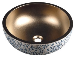 SAPHO - PRIORI keramické umývadlo na dosku, priemer 41cm, meď/modrá so vzorom (PI037)