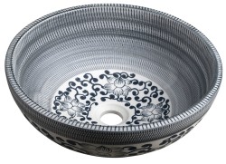 SAPHO - PRIORI keramické umývadlo na dosku, priemer 41cm, modrá so vzorom (PI036)