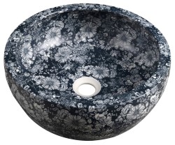 SAPHO - PRIORI keramické umývadlo na dosku, priemer 41cm, modré kvety (PI038)