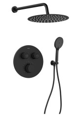 SAPHO - SMART SELECT podomítkový sprchový set s termostatickou baterií, 2 výstupy, vyústění, černá mat (RP032B-01)