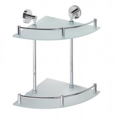 SAPHO - X-ROUND E polička sklo roh dvojitá s hrazdou 280x380x280, chróm (XR604)