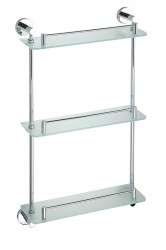 SAPHO - X-ROUND E sklenená polička trojitá s hrazdou 380x675x130, chróm (XR608)