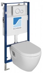 SAPHO - Závesné WC NERA s podomietkovou nádržkou a tlačidlom Schwab, biela (NS952-SET5)
