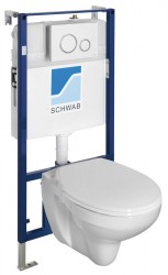 SAPHO - Závesné WC TAURUS s podomietkovou nádržkou a tlačidlom Schwab, biela (LC1582-SET5)