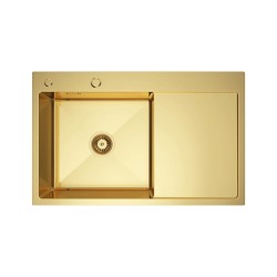 VELAZO - Oceľový kuchynský drez 78 x 49, zlatý PVD s odkvapkávačom vpravo VELAZ(7849LG)