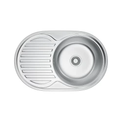 VELAZO - Oválny kuchynský drez 77 × 50, saténová oceľ, so sifónom VELAZ(7750S)