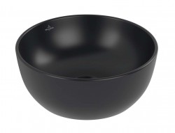 VILLEROY & BOCH - Artis Umývadielko na dosku, priemer 33 cm, bez prepadu, bez otvoru na batériu, CeramicPlus, Pure Black (438932R7)