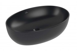VILLEROY & BOCH - Artis Umývadlo na dosku 48x33 cm, bez prepadu, bez otvoru na batériu, CeramicPlus, Pure Black (438848R7)