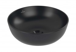 VILLEROY & BOCH - Artis Umývadlo na dosku, priemer 43 cm, bez prepadu, bez otvoru na batériu, CeramicPlus, Pure Black (417943R7)