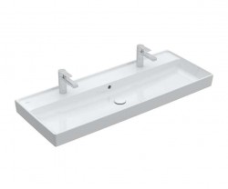 VILLEROY & BOCH - Collaro Umývadlo nábytkové 120x47 cm, s prepadom, 2 otvory na batériu, CeramicPlus, Stone White (4A33C4RW)
