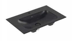 VILLEROY & BOCH - Finion Umývadlo nábytkové 80x50 cm, bez prepadu, otvor na batériu, CeramicPlus, Pure Black (416481R7)