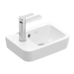 VILLEROY & BOCH - O.novo Umývadielko Compact, 36x25 cm, s prepadom, otvor na batériu vľavo, AntiBac, CeramicPlus, alpská biela (434236T2)