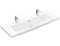 VILLEROY & BOCH - Subway 3.0 Dvojumývadlo, 130x47 cm, s prepadom, otvory na batérie, alpská biela (4A70D401)