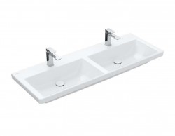 VILLEROY & BOCH - Subway 3.0 Dvojumývadlo nábytkové, 130x47 cm, bez prepadu, otvory na batérie, CeramicPlus, Stone White (4A71D1RW)