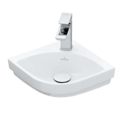 VILLEROY & BOCH - Subway 3.0 Umývadielko rohové, 32x32 cm, bez prepadu, otvor na batériu, CeramicPlus, Stone White (437146RW)