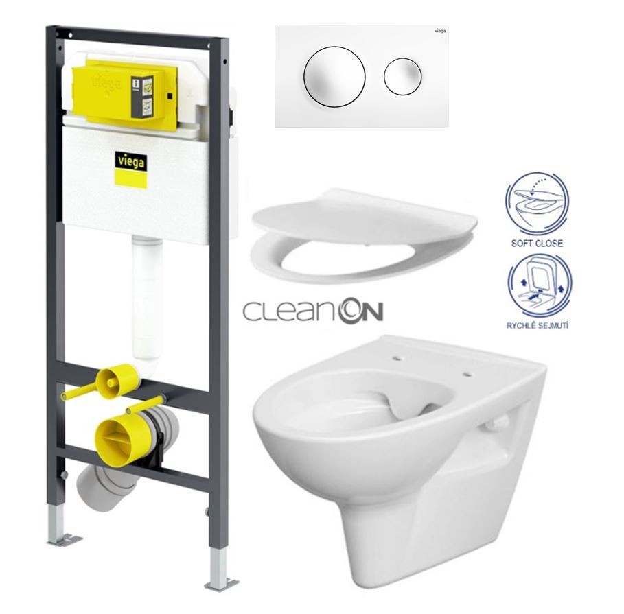 VIEGA Presvista modul DRY pre WC vrátane tlačidla Style 20 bielej + WC  CERSANIT CLEANON PARVA + SEDADLO (V771973 STYLE20BI PA2)